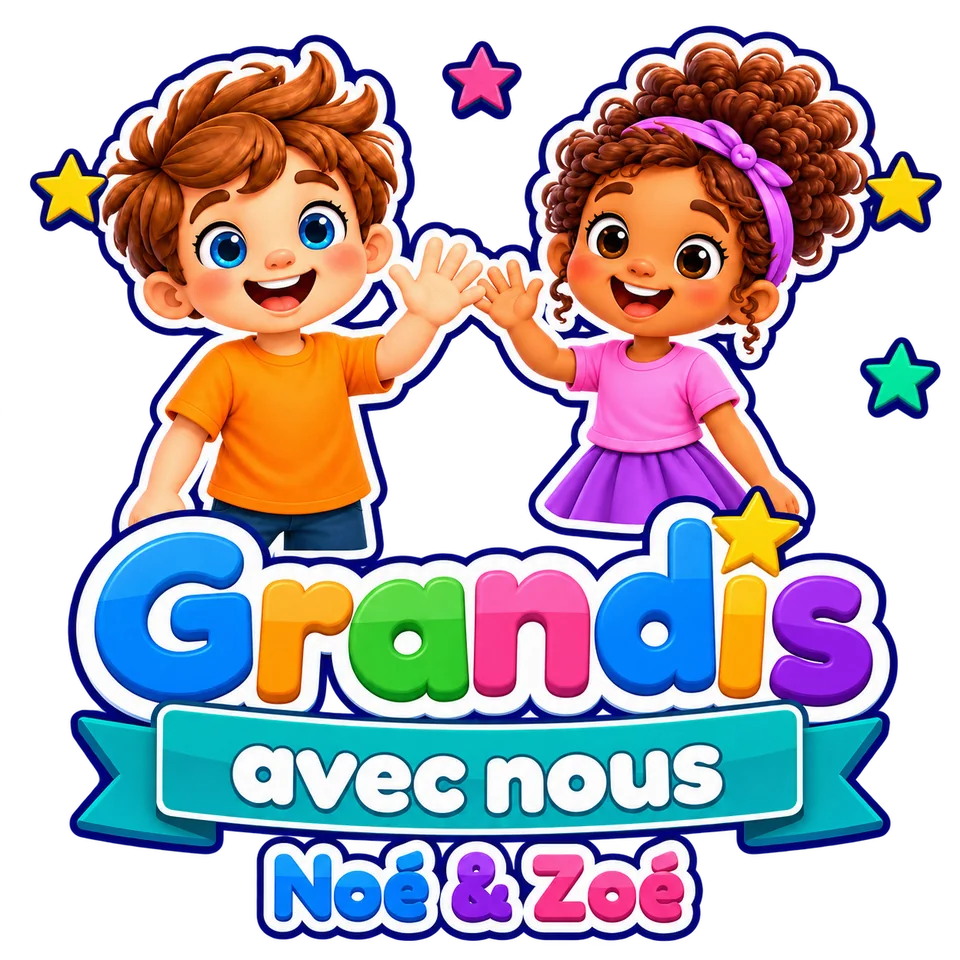 Grandis avec nous — Noé and Zoé giving each other a high five