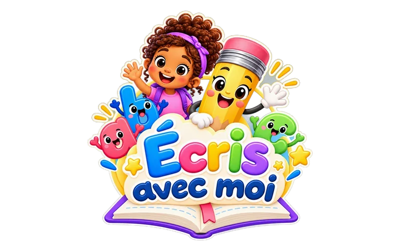 Zoé et le crayon font coucou au-dessus du logo Écris avec moi